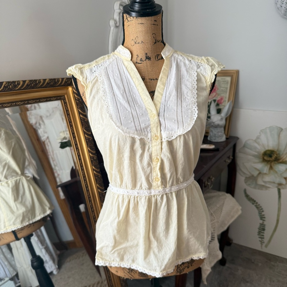Butter Yellow Eyelet Shabby-Chic Blouse